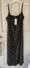black UNIQLO Printed Flare Camisole Dress With adjustable spaghetti straps SizeM