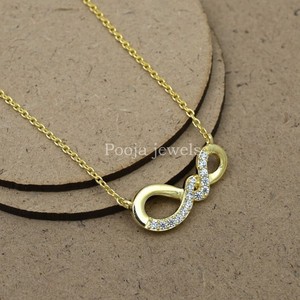 Authentic 14K Yellow Gold Plated 925 Silver CZ Infinity Pendant Necklace Chain For Women