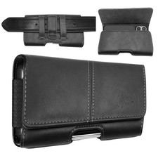 Leather Phone Holster for Men, Belt Holder for iPhone, Black, Medium