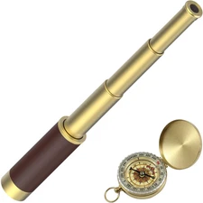 Pirate Spyglass Telescope Pocket Compass Kids Toys Set for Pirate Party, Retro P