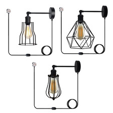 Modern Industrial Black  Plug in wall Lamp Shade Wire Cage 4m Rapper cable