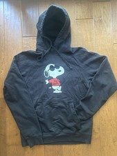 Vintage Snoopy Joe Cool Peanuts Graphic Black Hoodie Pullover Adult Small Y2K
