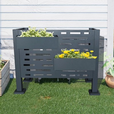 Air Conditioner Fence 3'x2' Metal Privacy Fence Cover for Outdoor Units Charcoal