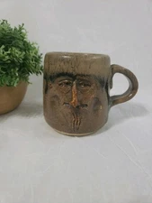 Vtg Ugly Face 3D Coffee Expresso Mug Art Pottery Small 8oz Handmade Signed *READ
