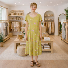 GUDRUN SJODEN sz XS Papillon Butterfly Print Midi Dress Short-Sleeve Tiered