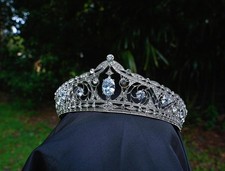 Vintage Silver Oval Crystal Gem Bridal Crown Birthday Wedding Gift Diadem