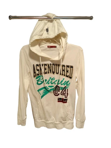 OFF WHITE Felpa con cappuccio maglietta manica lunga Ask Enquired taglia M giapponese streetware inglese RARA!