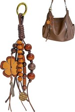 Bag Charm Keychain for Purse Handbag Boho Beaded Flower Brown Women