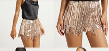 River Island Rose Gold Sequin Tassel Hot Pant Shorts Size 8