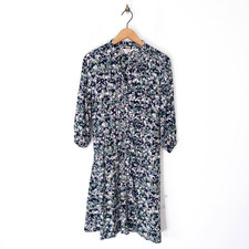 Lily & Me Navy Ditsy Midi Shirt Dress Size 12 Buttoned 3/4 Sleeve Tie Back