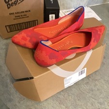 Rothy's Women's Pointed Toe Knit Slip-On Flats Red Camo Blue Trim US 8.5