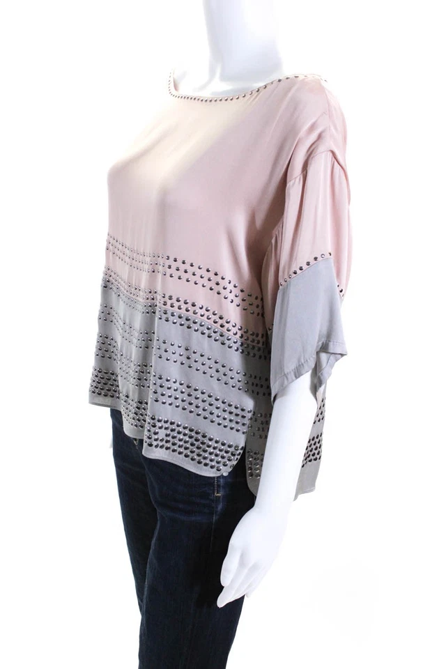 Blusa Milly para mujer cuello barco mangas cortas tachuelas adornar dobladillo abertura rosa talla 8 Foto 2 de 4