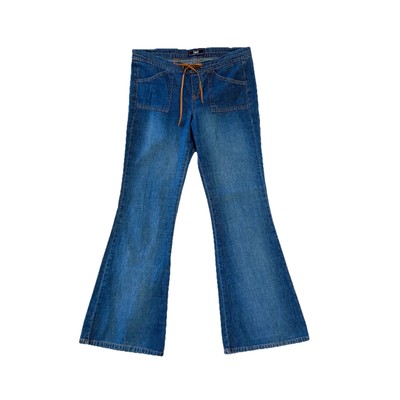 Y2K LEI Lace Up Flare Jeans 34x31 Low Rise Boho 100% Cotton