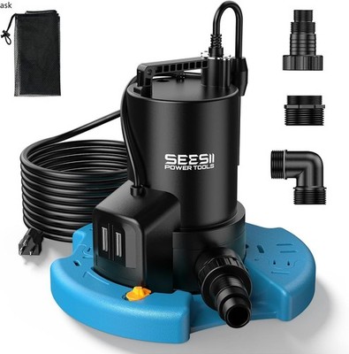 Pool Cover Pump - Automatic On/Off, with Filter Net,25ft Power Cord,Check Valve