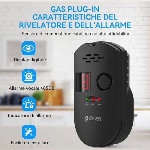 CHZHVAN Rilevatore di Gas, Rilevatore di Fughe GPL/Gas Naturale/Carbone, Plug-in - Foto 5 di 8