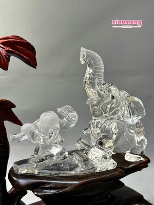 4LB Top quality natural white crystal carved elephant ornament+base