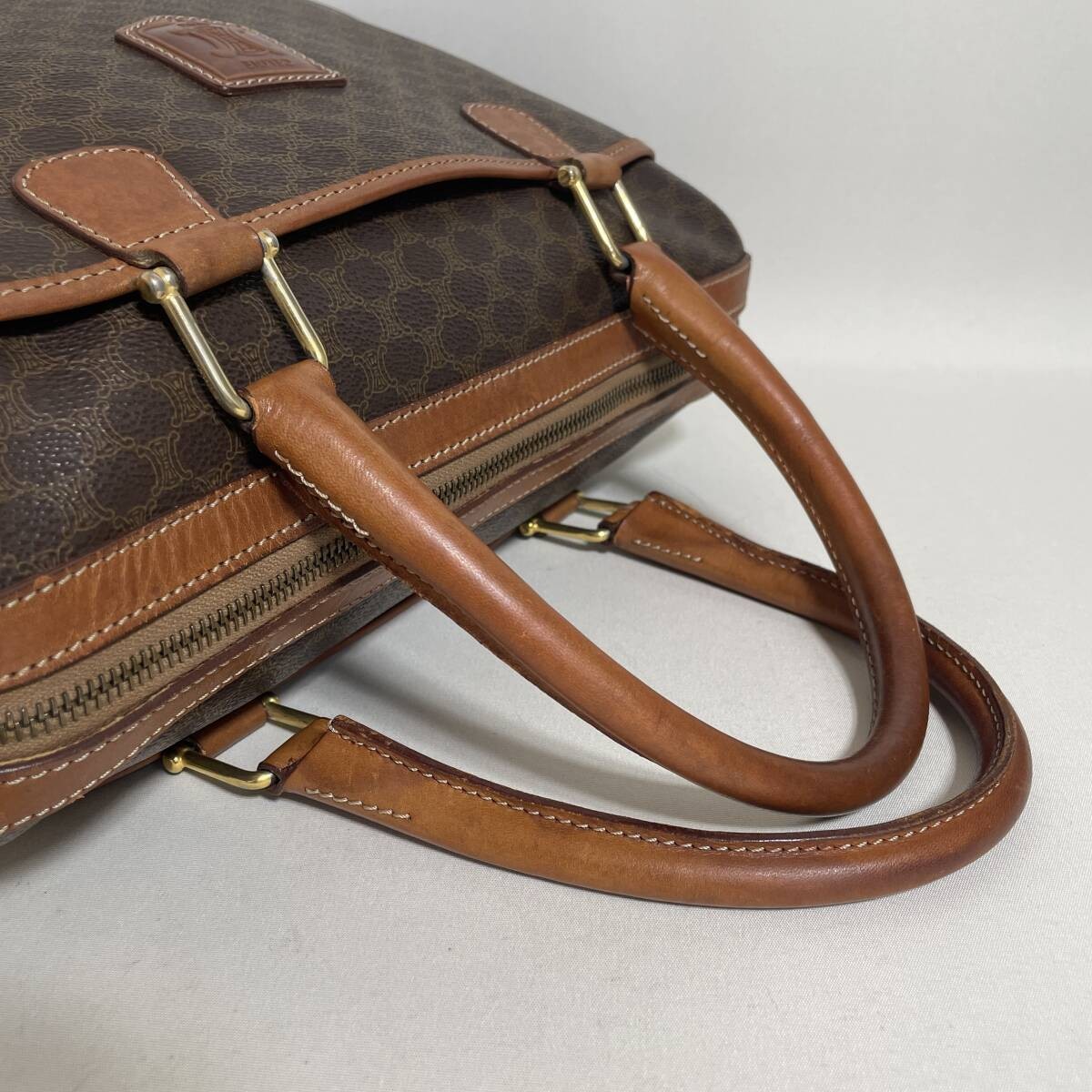 Celine Brown Macadam Pattern Leather Handbag Auth… - image 7