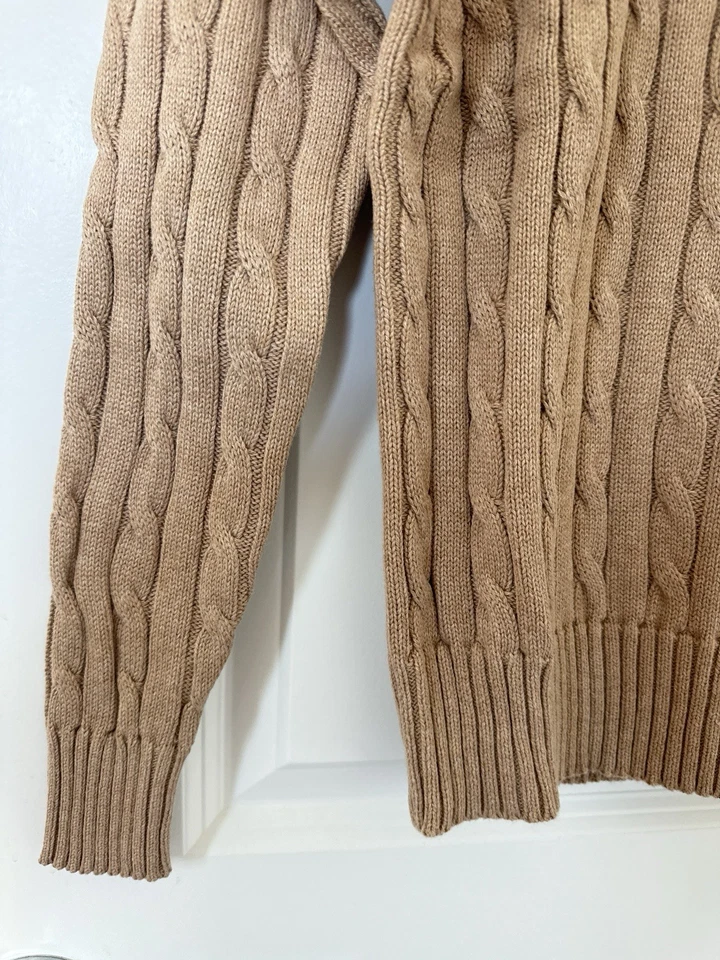 Suéter tejido con cable de algodón marrón nuevo con etiquetas talla S/Polo Ralph Lauren para mujer Foto 3 de 4