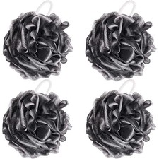 Exfoliating Bath Sponge Mesh Pouf Shower Puff 4 Pack Loofah Scrunchies Black 60g
