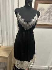 Vintage Black Satin Lace Chemise Slip Nightgown   Cross Back Size Small