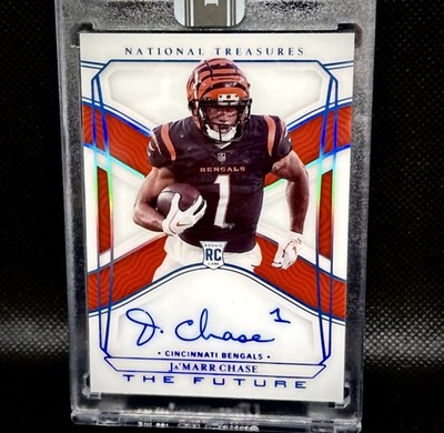 2021 Ja'Marr Chase 1/1 Rookie Auto National Treasures Holo Silver The Future /1
