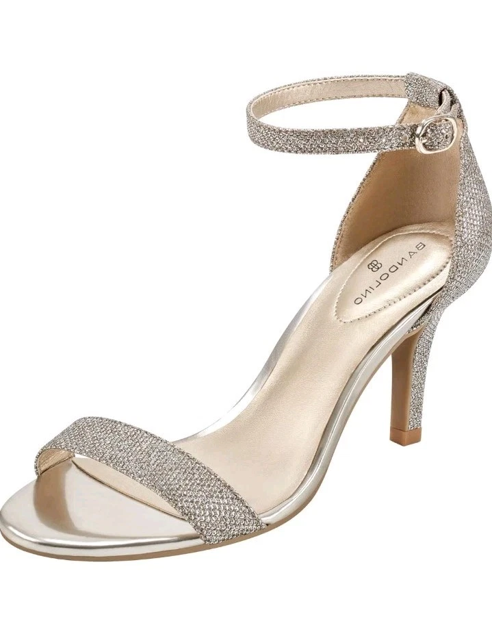 Bandolera para mujer talla 9M plateada Madia punta abierta correa para el tobillo 3" tacones altos caja T Foto 2 de 4