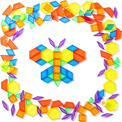 128 Pcs Translucent Pattern Blocks   Geometric Shapes for Light Table, Ideal Lig