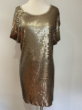 Michael Kors Sequin Gold Flounce Dress Stretch S NWOT