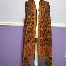 Boho Copper Brown Paisley Fringed Wrap Shawl Scarf 80 x 28