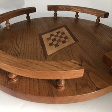Vintage 60 s Farm Solid Oak Wood Lazy Susan T...