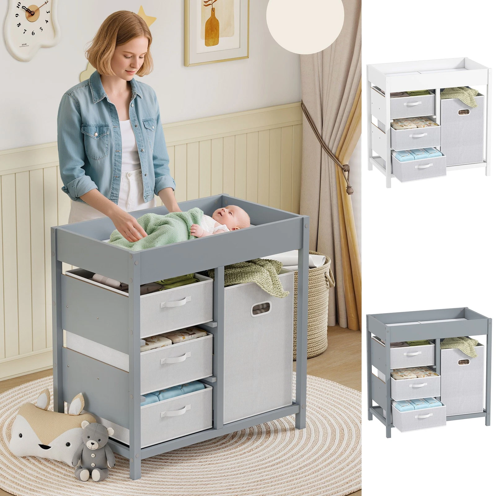 Baby Changing Unit, Nursery Diaper Changing Table with Drawers, Mat
Opens in a new window or tab