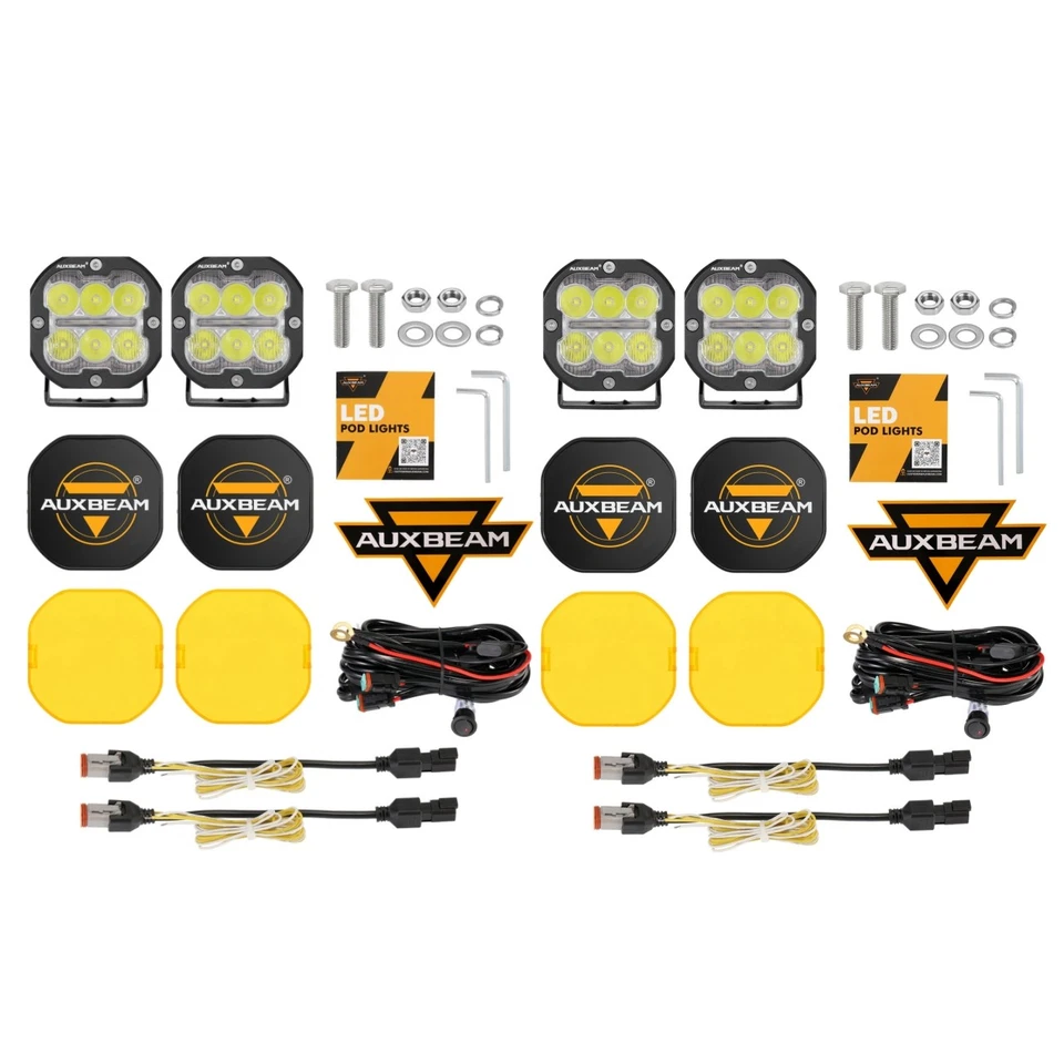 AUXBEAM 4x 3" cápsulas LED conducción DRL y luces giratorias + 4x cubiertas ámbar y 4x negras Foto 4 de 4