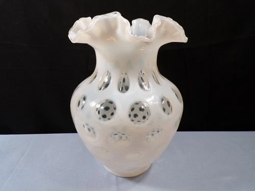 Fenton French Opalescent Glass Coin Dot Large Vase 8 1/2" Tall