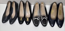 Salvatore Ferragamo Lot 4 Pairs Black Blue Leather Ballet Flats Size 7 7.5 Women
