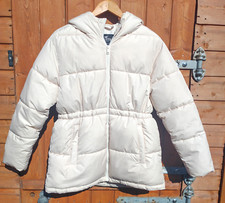 HOLLISTER - WOMENS MID LENGTH HOODED JACKET SIZE S CREAM PUFFER JACKET 38" CHEST