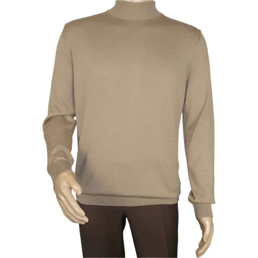 Мужской свитер трикотажной вязки BRANGO Турция с имитацией шеи из хлопчатобумажной смеси 21050 Темно-бежевый