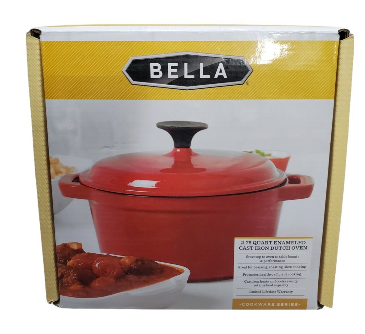 Bella Dutch Oven 2.75 Qt. Cast Iron Red Cookware Kitchen Home