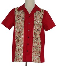 Mens Cotton Shirts Short Sleeve Christmas Snowman Pattern Print Party Shirts