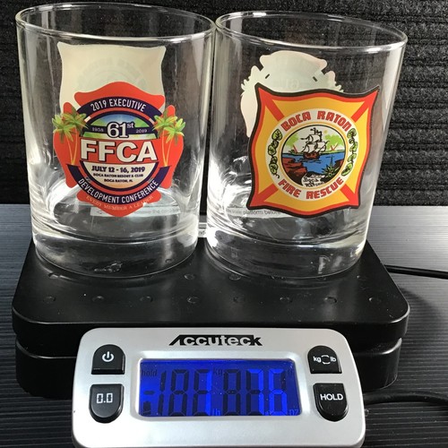 Boca Raton Fire Rescue Rocks Glass Tumblers set 2 - 4.25"H 3"Dia 61st FFCA 2019