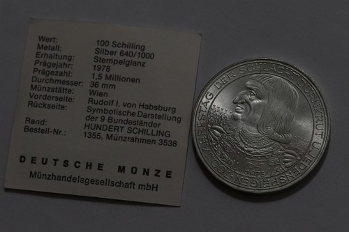 🧠🇦🇹 Austria - 100 Schilling 1978 RUDOLPH I SILVER WITH COA B71 #Z1628