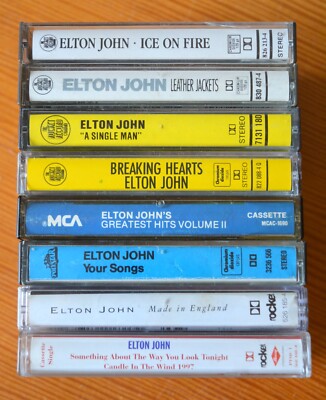 8 Musikkassetten ELTON JOHN, A Single Man,Breaking Hearts,Your Songs,Ice On Fire