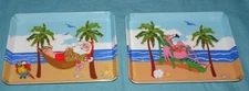 = LOT OF 2 SMALL Tray 5 x 7 Evergreen Flamingo Santa Tropical Beach Christmas