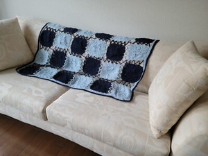Afghan Handmade Crocheted Throw Blanket - Blues Checked - NEW