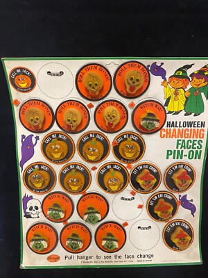 Store Dispay 1970's Vintage Fun World HALLOWEEN  Changing Face Pin on