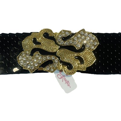 Vintage Gantos S Black Sequence Belt W Gold Bling Buckle Stretch 26” Or Bigger Vintage Gantos S Black Sequence Belt W Gold Bling Buckle  main image 4
