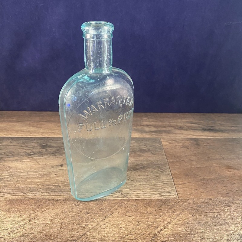 Warranted Full 1/2 Pint Blue Tint Clear Glass Bottle 3.25"L x 1.75"W x 6.75"H