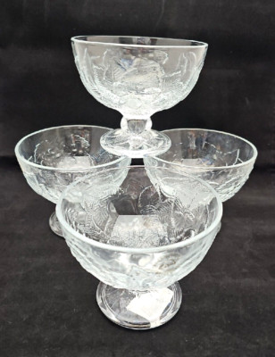 Pasabahce Pressed Glass Ice Cream Bowls Sherbert Dishes Summer Fruit lot of 4