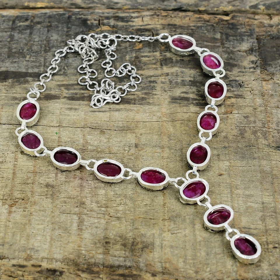 Pink Ruby Gemstone Electroformed 925 Sterling Silver Necklace For Wedding Gifts - Image 4 of 4