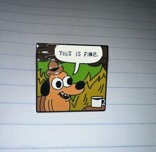 "This Is Fine" Meme Dog Fire Enamel pin hat lapel Question Hound
