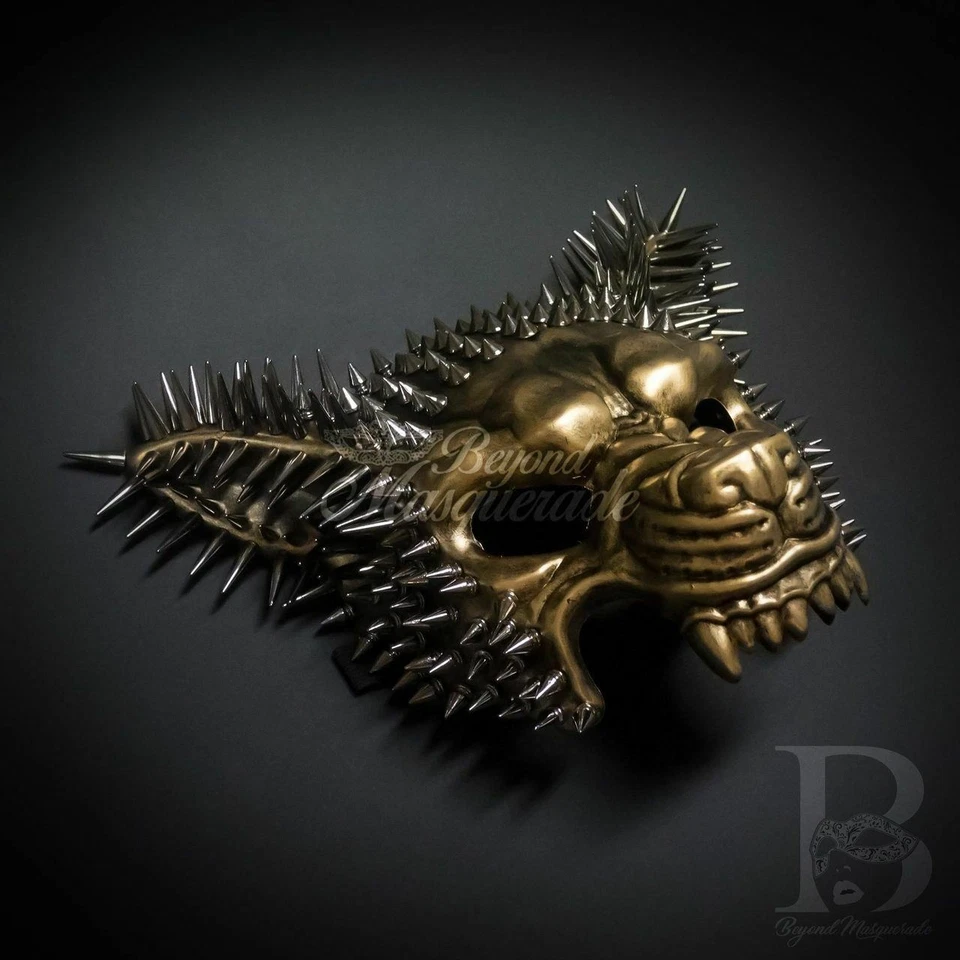 Máscara de Lobo Steampunk | Máscara de Mascarada de Animales Bestia con Picos Dorado M39587G Foto 2 de 4